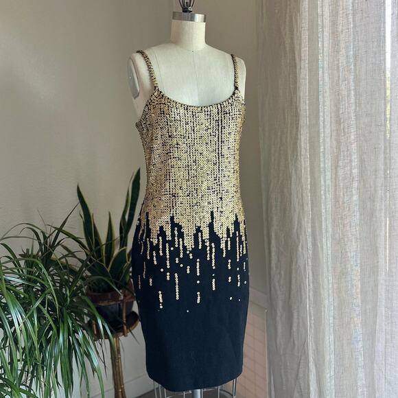 Outlander Women's L Dress Black Gold Sequin Wool Bodycon 90s Y2K Party Glam NWT - Picture 2 of 4